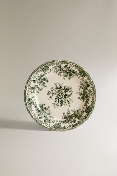 FLORAL EARTHENWARE DESSERT PLATE - Dark olive by Zara
