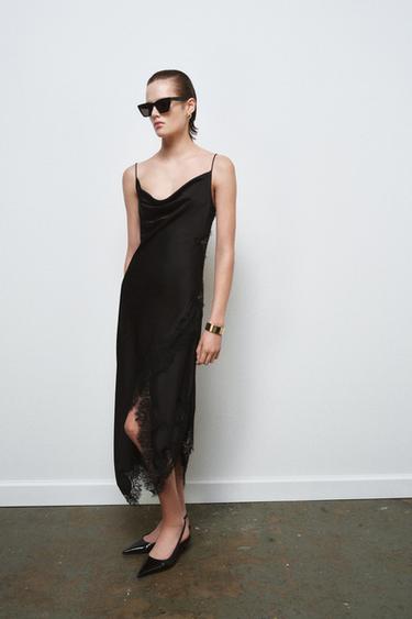 SATIN LACE DRESS ZW COLLECTION - Black by Zara