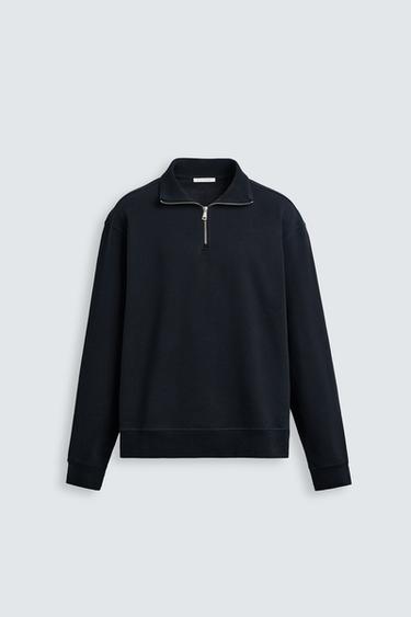 BASIC QUARTER-ZIP SWEATSHIRT - Navy blue by Zara