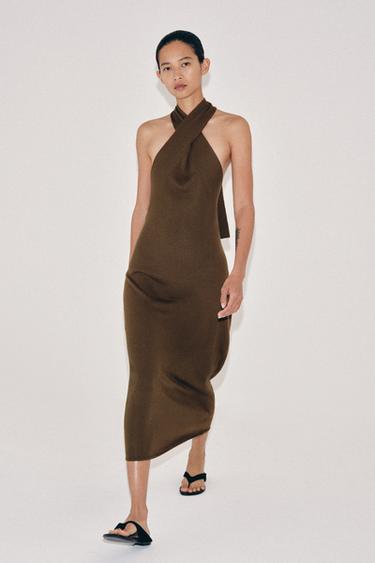 HALTER KNIT MIDI DRESS - Khaki by Zara