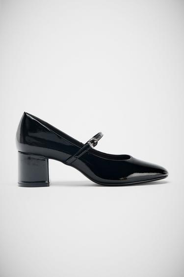 FAUX-PATENT HEELED BALLET PUMPS - Black by Zara