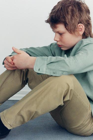 COTTON AND LINEN BLEND STAND COLLAR SHIRT - Green by Zara