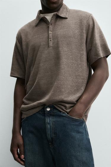 HEMP-VISCOSE POLO SHIRT - Brown by Zara