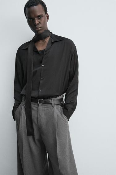 WIDE-LEG PLEATED TROUSERS - Grey by Zara