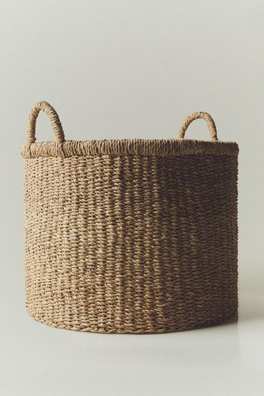 LARGE SEAGRASS BASKET WITH HANDLES - Brown by Zara