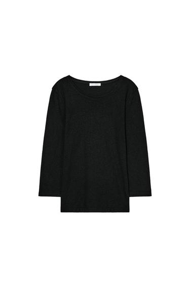 LINEN BLEND WASHED-EFFECT T-SHIRT - Black by Zara