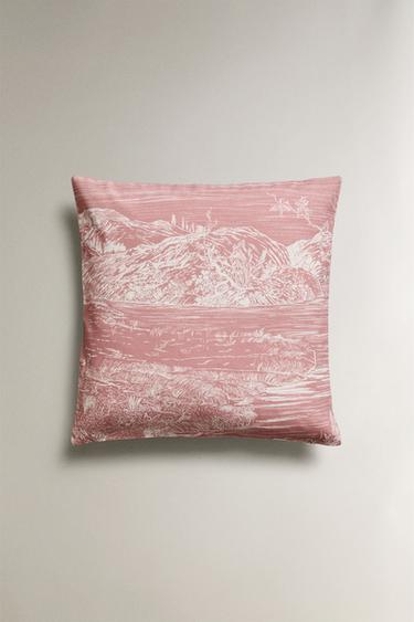 LANDSCAPE COTTON CUSHION COVER - Pink by Zara - Image 0