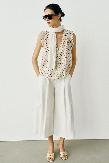 PRINTED POLKA DOT BLOUSE - Ecru / Brown by Zara