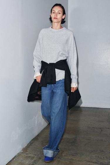 OVERSIZE LONG SLEEVE T-SHIRT - Grey marl by Zara