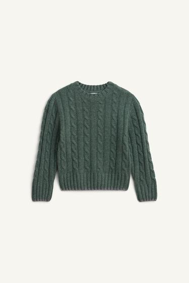 CABLE-KNIT JUMPER 100% WOOL LIMITED EDITION - Green by Zara