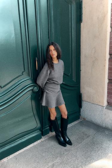 SOFT DRESS WITH FAJIN EFFECT - Grey marl by Zara