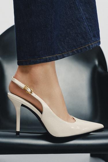 EMBOSSED HEELED SLINGBACK SHOES - Ecru White by Zara