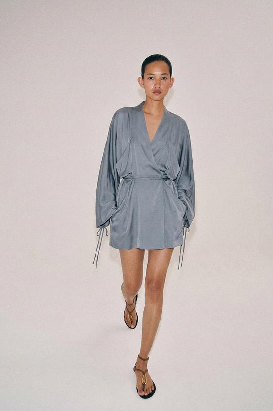 ZW COLLECTION SHORT WRAP DRESS - Blue / Grey by Zara - Image 0