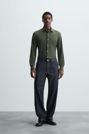 TEXTURED STRETCH SHIRT - Bottle green by Zara