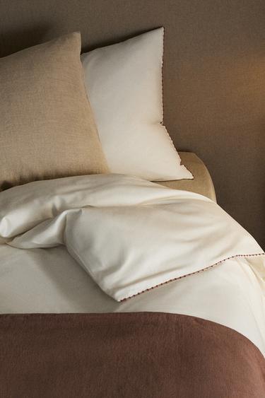 CHILDREN'S DUVET COVER WITH EMBROIDERED TRIM - White / Maroon by Zara