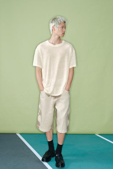 100% LINEN T-SHIRT - Ecru by Zara