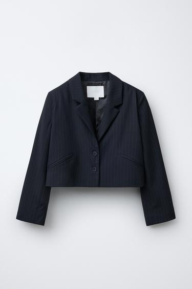 CROPPED PINSTRIPE BLAZER - Navy blue by Zara - Image 0