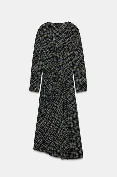 DRAPED CHECK DRESS - khaki by Zara