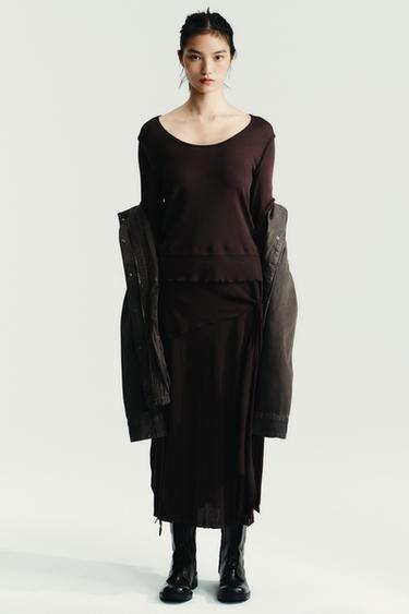 SOFT DOUBLE EFFECT T-SHIRT - Chocolate brown by Zara - Image 0