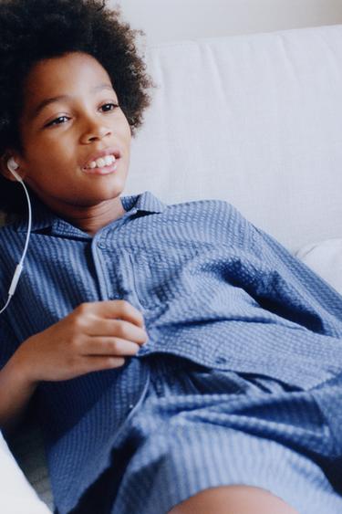 6-14 YEARS/ SEERSUCKER MODAL BLEND PYJAMA SHIRT SET - Blue by Zara