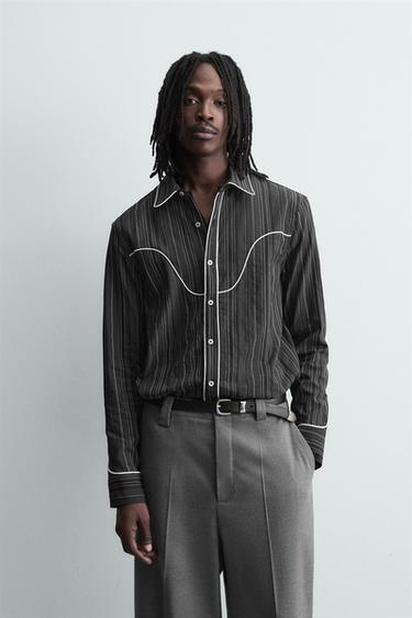 WESTERN SHIRT WITH PIPING - Grey by Zara