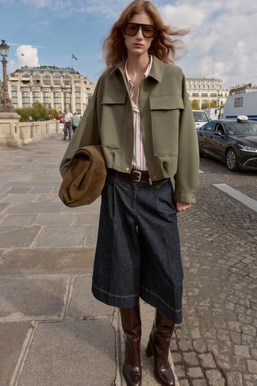 PLEATED HEM BOMBER JACKET - Khaki by Zara