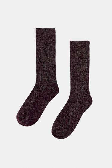 POLYAMIDE SOCKS WITH METALLIC THREAD - Burgundy by Zara
