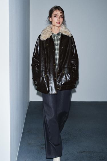 FAUX FUR COLLAR JACKET ZW COLLECTION - Brown by Zara