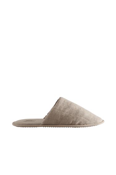 LINEN MULE SLIPPERS - Taupe Grey by Zara