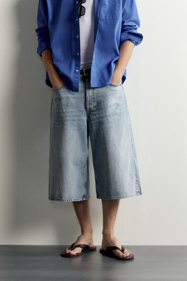 BAGGY FIT DENIM JORTS - Light blue by Zara