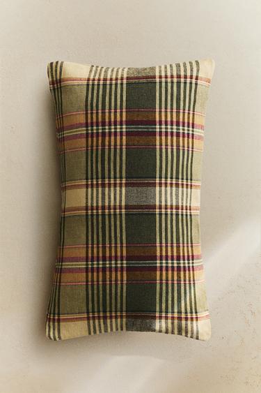 CHECK CUSHION COVER - Green by Zara