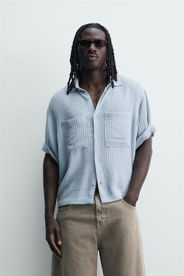 RELAXED FIT TEXTURED SHIRT - Sky blue by Zara