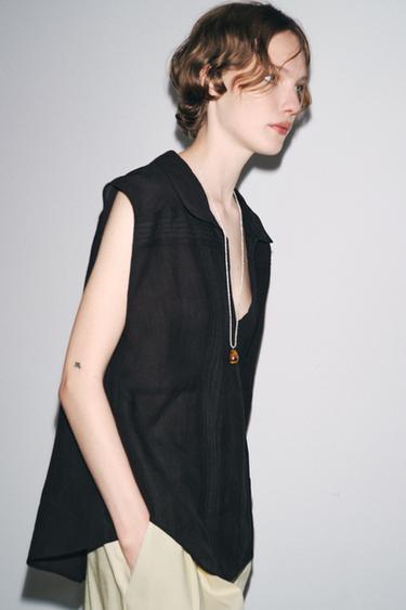 RAMIE BLEND SHIRT WITH PINTUCKS ZW COLLECTION - Black by Zara