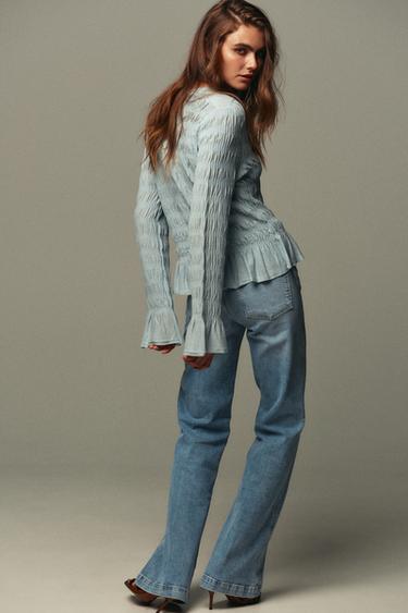 GATHERED KNIT CARDIGAN - Light blue by Zara