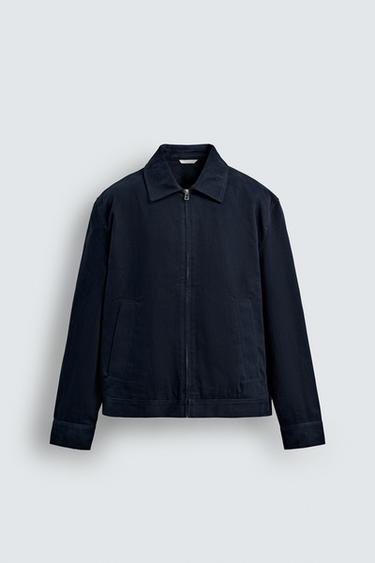 TEXTURED ZIP-UP OVERSHIRT - Navy blue by Zara