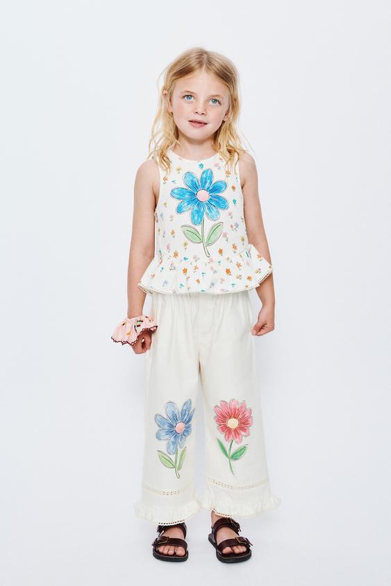 WIDE-LEG FLORAL PRINT TROUSERS - Ecru by Zara - Image 0