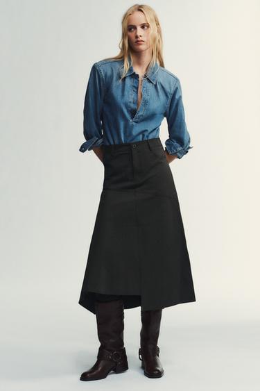 ASYMMETRIC MIDI SKIRT - Faded black by Zara