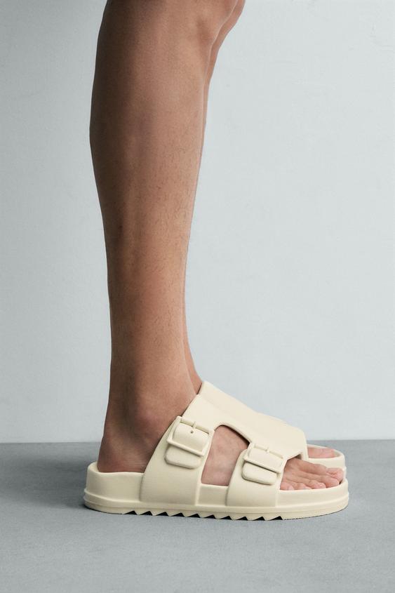 RUBBERISED DOUBLE-STRAP SANDALS - Creamy White by Zara - Image 0