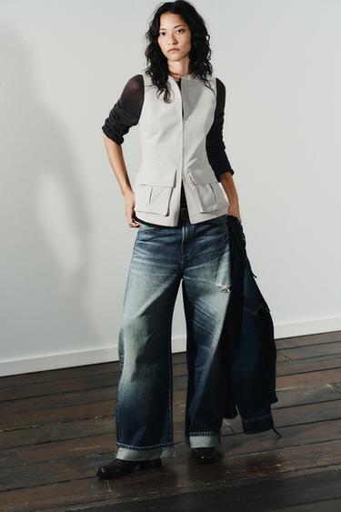 STRETCH COTTON TOP WITH POCKETS - Light grey by Zara