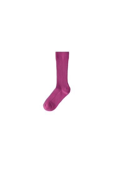 LONG RIBBED SOCKS - Dark fuchsia by Zara