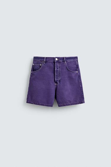 COLOURED RELAXED FIT DENIM BERMUDA SHORTS - Purple by Zara