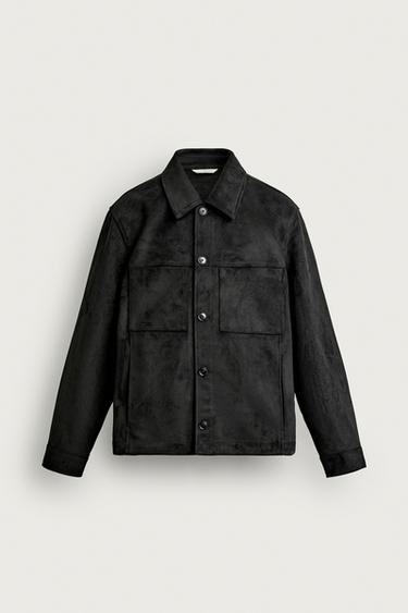 REGULAR FIT FAUX SUEDE OVERSHIRT - Black by Zara