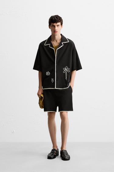 CONTRAST EMBROIDERY SHIRT - Black by Zara