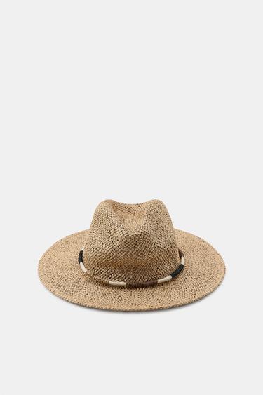 BRAIDED PAPER HAT WITH CORD - Light beige by Zara