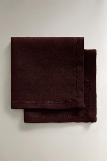 LINEN NAPKIN WITH HEMSTITCHING (PACK OF 2) - Burgundy by Zara - Image 0