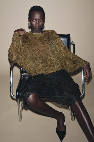 METALLIC KNIT SKIRT - Black by Zara