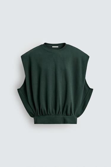 OVERSIZE INTERLOCK SWEATSHIRT GILET - Duck green by Zara
