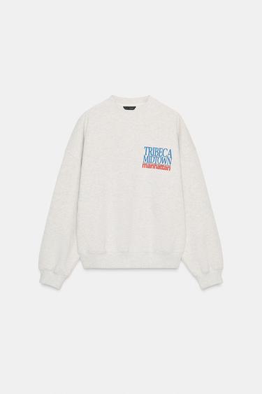SWEATSHIRT WITH CONTRAST SLOGAN - Beige marl by Zara