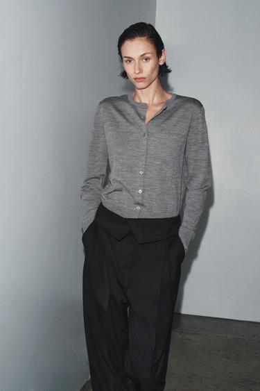 100% WOOL PLAIN KNIT CARDIGAN - Grey marl by Zara