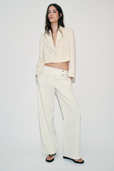 CROPPED FRINGED BEADED BLAZER - Ecru by Zara